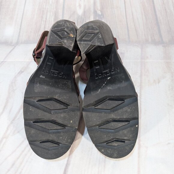 Fly London Red Maroon Leather Heeled Mary Jane Sandals Size 37 - Picture 5 of 10